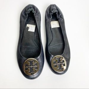 Tory Burch Black Flats with Silver Logo